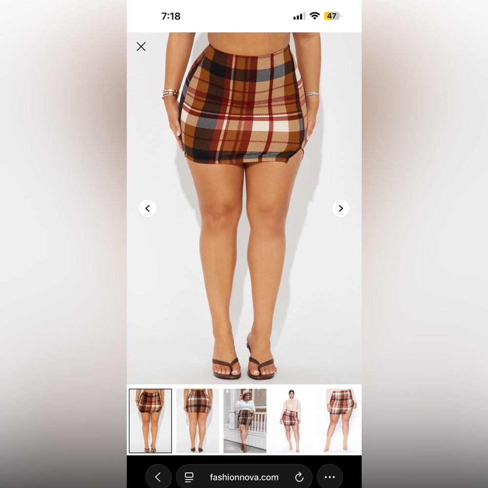 Fashion Nova Burgundy and Brown Plaid Mini Skirt - Picture 4 of 4